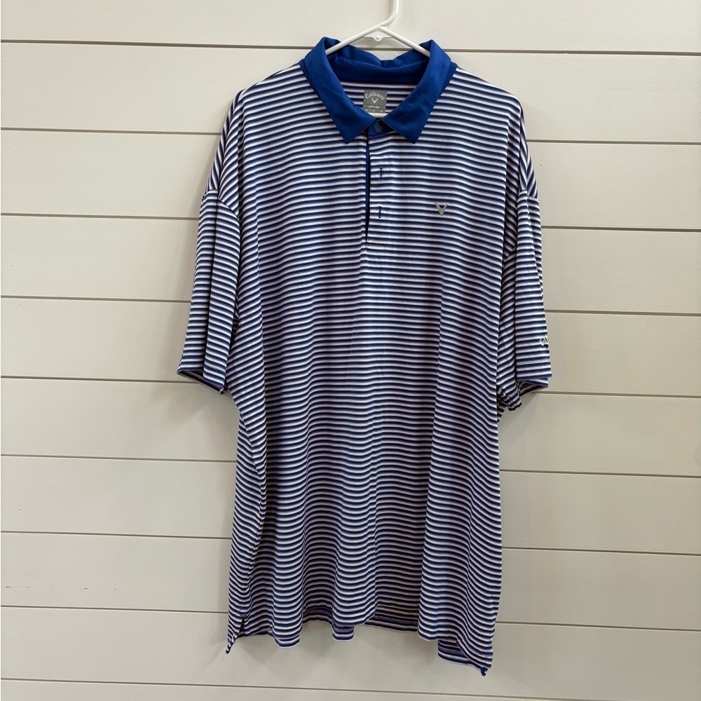 Callaway Navy and White Striped Polo Shirt